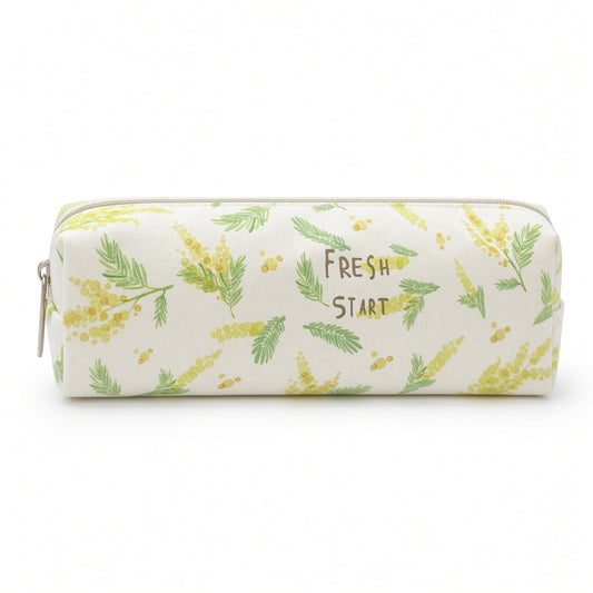 M&G Chenguang Fresh Start Floral Fabric Pencil Case – White & Green – 1pcs - No: APB932HA