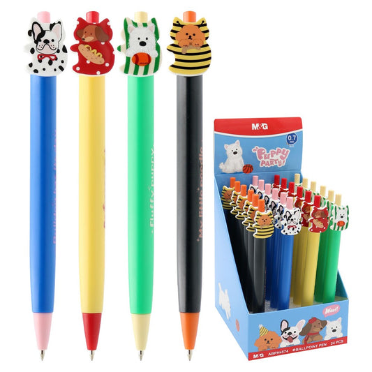 M&G Chenguang Puppy Party Cartoon Ballpoint Pen 0.7mm – Cute Animal Top Pen with Blue Ink (Assorted Designs) - 1pcs - No: ABPH4574