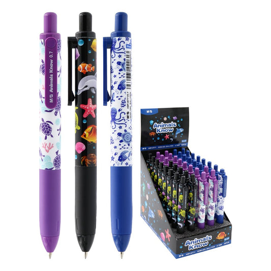 M&G Chenguang Animals Know Semi-Gel Ballpoint Pen 0.7mm – Smooth Writing Blue Ink Retractable Pen -1pcs - No:ABP9777