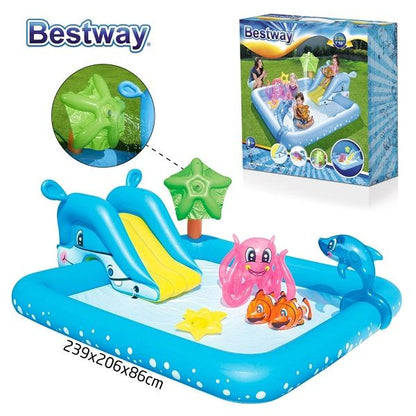 مسبح بيست واي القابل للنفخ للأطفال مع زحليقة، 239 × 206 × 86 سم - رقم: 53052 