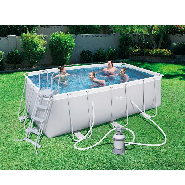 مجموعة حمام سباحة مستطيل من الفولاذ المقاوم للصدأ من بيست واي، أبعادها 4.12 متر × 2.01 متر × 1.22 متر - رقم: 56457