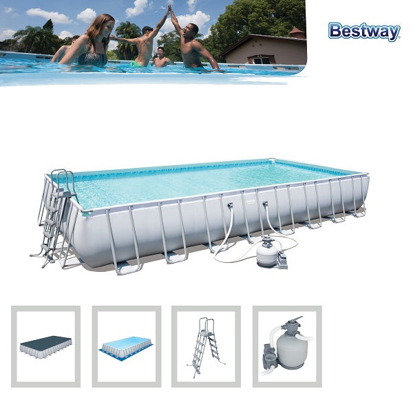 Bestway Power Steel pool 9.56m x 4.88m x 1.32m Rectangular Pool Set - No:56623