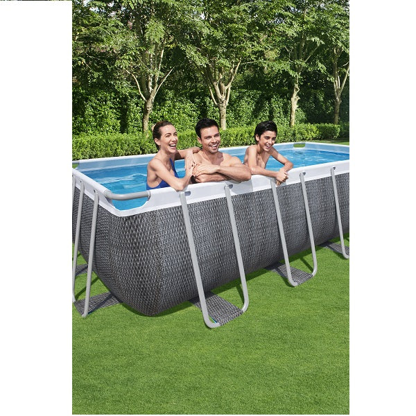 مسبح بيست واي ذو إطار معدني فوق الأرض، مصنوع من الفولاذ المقاوم للصدأ، أبعاده 5.49 متر × 2.74 متر × 1.22 متر - رقم: 56998