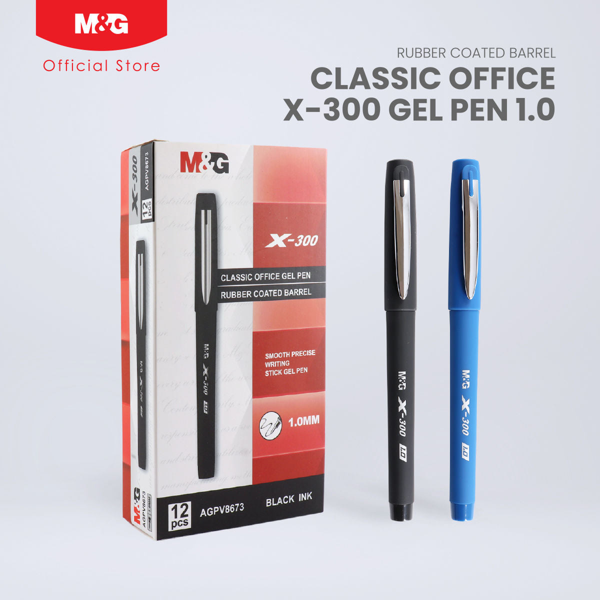 M&G Chenguang Classic Office X-300 Gel Pen 1.0 Stylish Design with Metal Clip, Luxury Comfortable Rubber Coated Barrel Premium Writing Experience - Blue or Black - 1pcs - No: AGPV8673
