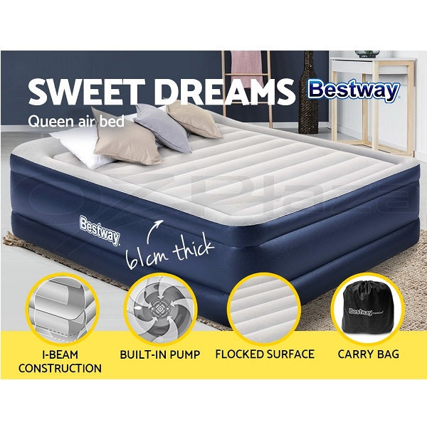 Bestway Tritech Airbed Queen Inflatable Mattress Built-in AC Pump 2.03m x 1.52m x 61cm - No:67690