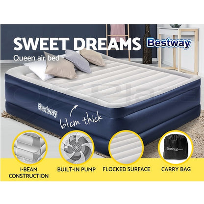 Bestway Tritech Airbed Queen Inflatable Mattress Built-in AC Pump 2.03m x 1.52m x 61cm - No:67690