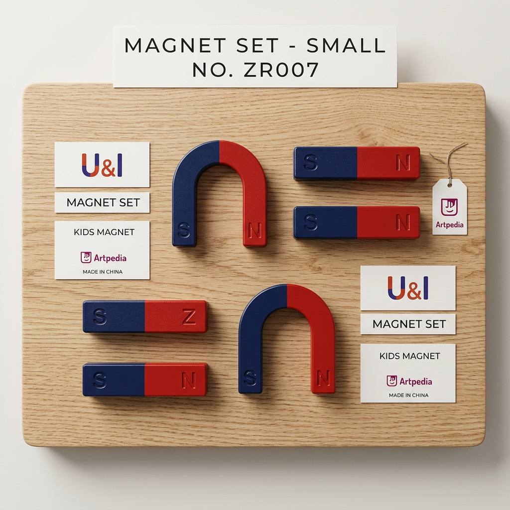 U&I small magnet set flatlay on a clean desk with notes and notepad