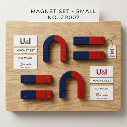 U&I small magnet set flatlay on a clean desk with notes and notepad