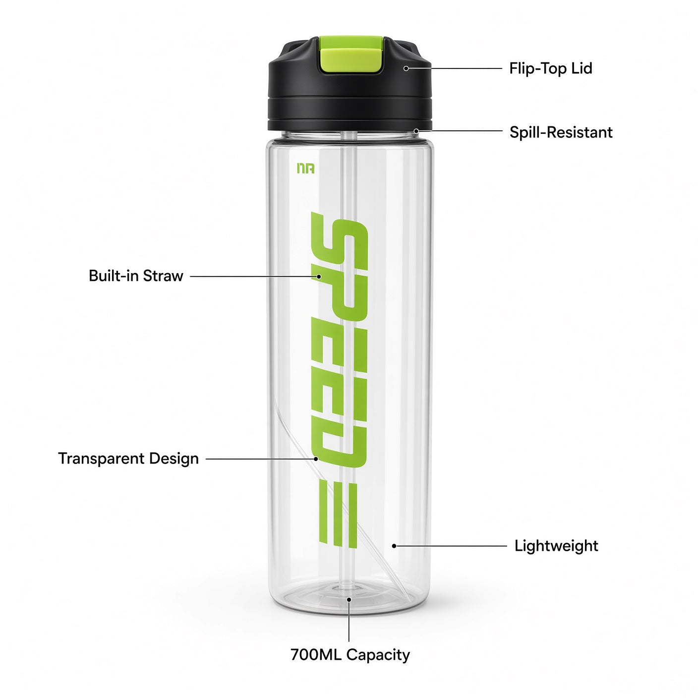 SPEED Stylish 700ML Water Bottle with Straw & Flip-Top Lid - 1pcs - Assorted Color