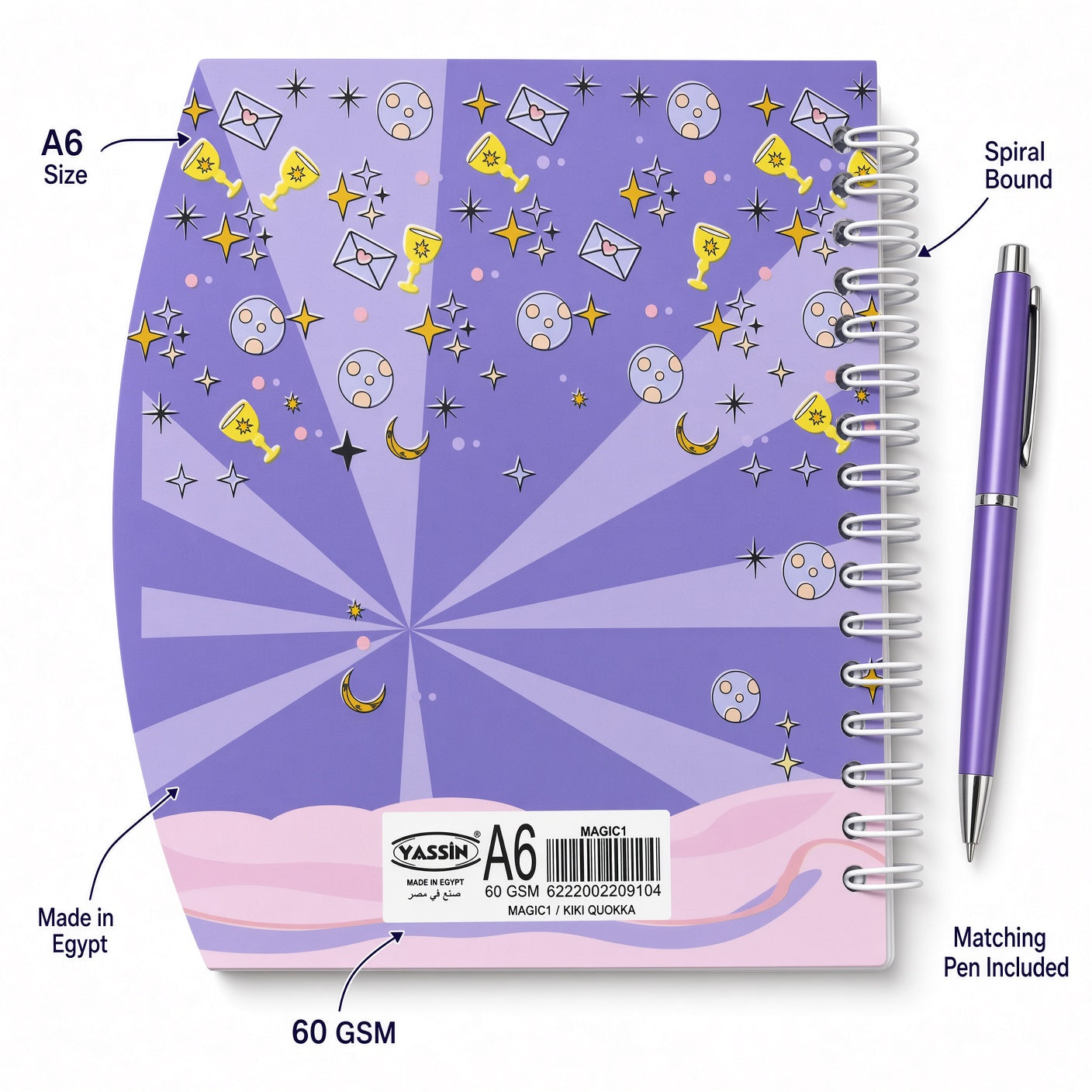 Yassin Kiki Quokka or Magic A6 Spiral Notebook with Matching Pen – Cute Printed Notebook for School, Office, Journaling & Everyday Notes