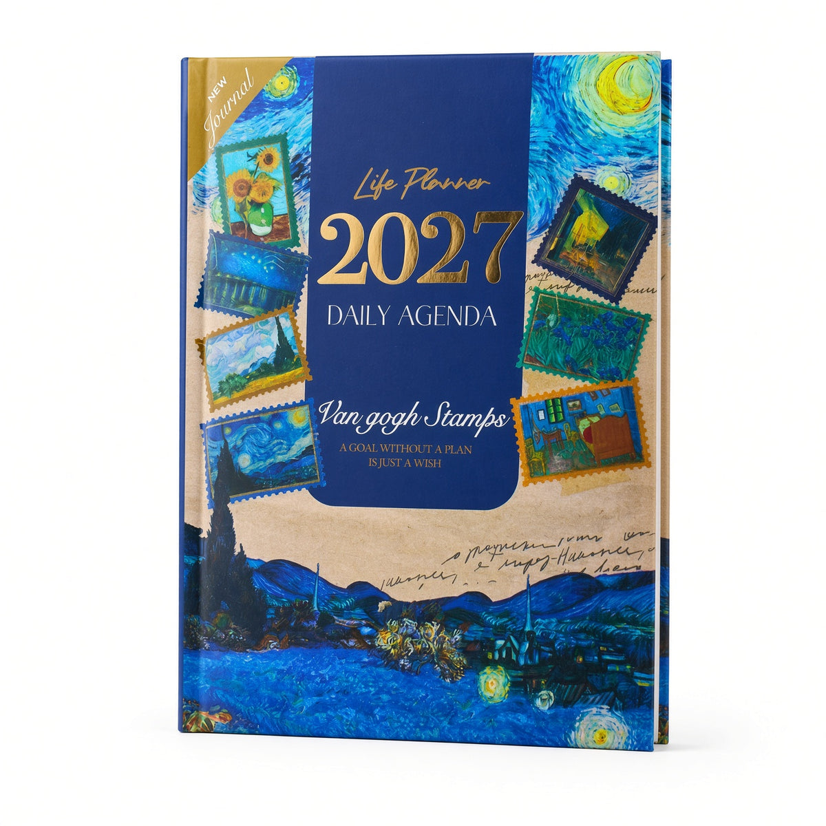 Mofakera Van Gogh Stamps Hardcover Daily Agenda 2027 – Premium Planner with Gift Card & Bookmark - Blue (Agenda)