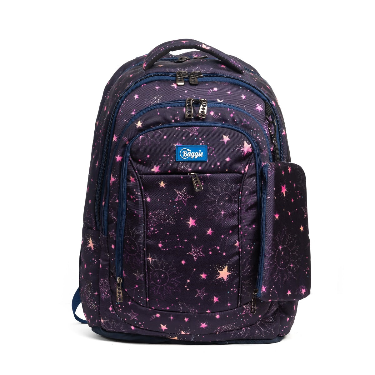 حقيبة ظهر كبيرة الحجم مناسبة لأجهزة الكمبيوتر المحمولة مقاس 15.6 بوصة و19 بوصة مع حافظة أقلام - (نجوم / أسود)