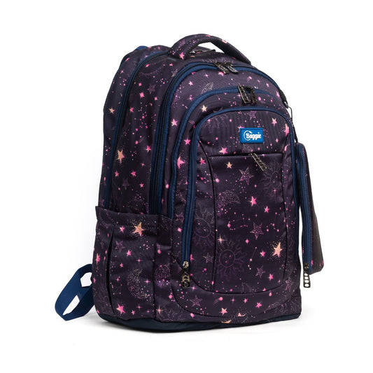 حقيبة ظهر كبيرة الحجم مناسبة لأجهزة الكمبيوتر المحمولة مقاس 15.6 بوصة و19 بوصة مع حافظة أقلام - (نجوم / أسود)