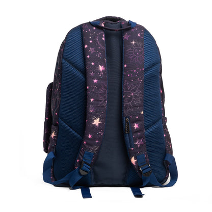 حقيبة ظهر كبيرة الحجم مناسبة لأجهزة الكمبيوتر المحمولة مقاس 15.6 بوصة و19 بوصة مع حافظة أقلام - (نجوم / أسود)