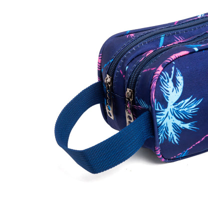 حقيبة أقلام كبيرة السعة من باغي، مزودة بسحابين، 24 سم × 8 سم × 10 سم - (لون النخيل / كحلي)