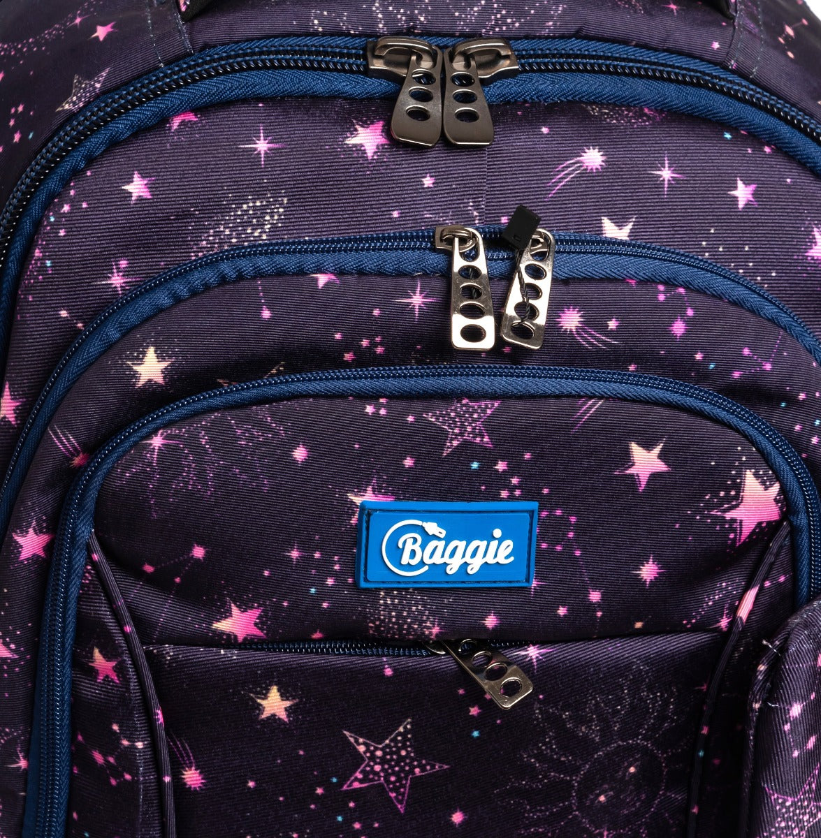 حقيبة ظهر كبيرة الحجم مناسبة لأجهزة الكمبيوتر المحمولة مقاس 15.6 بوصة و19 بوصة مع حافظة أقلام - (نجوم / أسود)