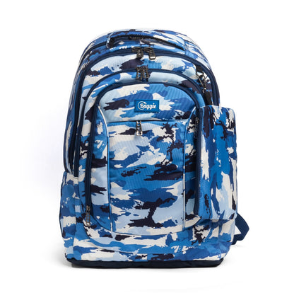 حقيبة ظهر كبيرة الحجم مناسبة لأجهزة الكمبيوتر المحمولة مقاس 15.6 بوصة و19 بوصة مع حافظة أقلام - (لون كحلي)