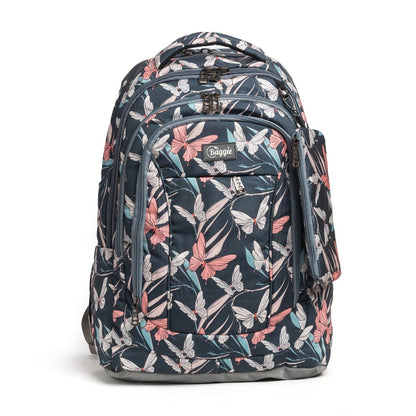 حقيبة ظهر كبيرة الحجم مناسبة لأجهزة الكمبيوتر المحمولة مقاس 15.6 بوصة و19 بوصة مع حافظة أقلام - (فراشات / رمادي)