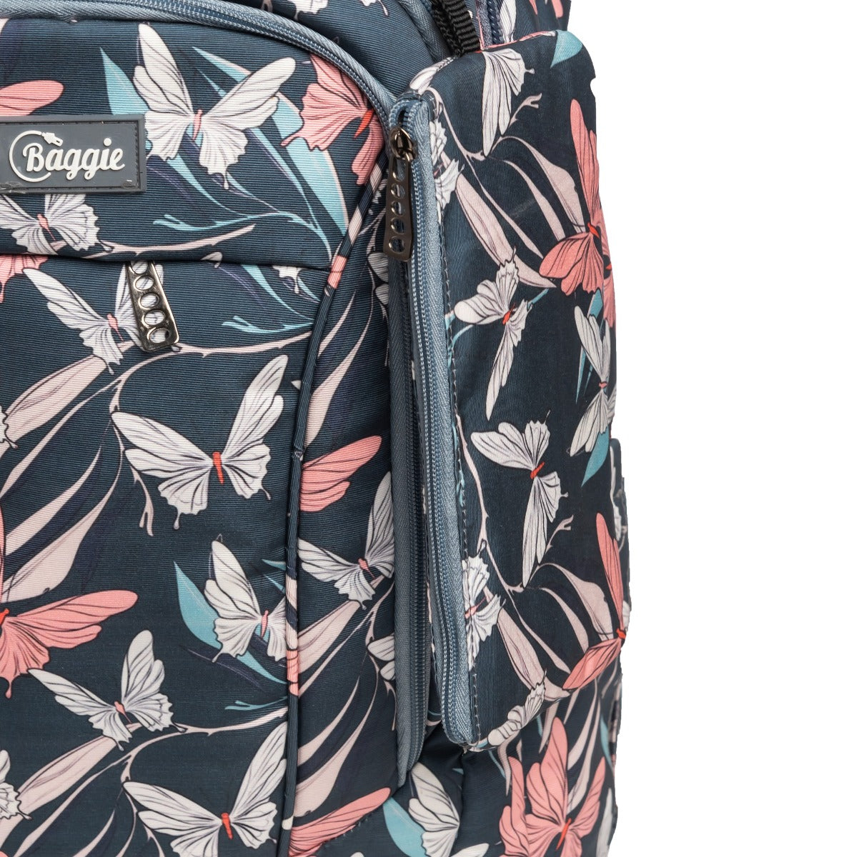 حقيبة ظهر كبيرة الحجم مناسبة لأجهزة الكمبيوتر المحمولة مقاس 15.6 بوصة و19 بوصة مع حافظة أقلام - (فراشات / رمادي)