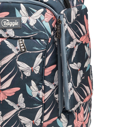 حقيبة ظهر كبيرة الحجم مناسبة لأجهزة الكمبيوتر المحمولة مقاس 15.6 بوصة و19 بوصة مع حافظة أقلام - (فراشات / رمادي)