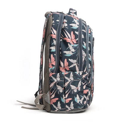 حقيبة ظهر كبيرة الحجم مناسبة لأجهزة الكمبيوتر المحمولة مقاس 15.6 بوصة و19 بوصة مع حافظة أقلام - (فراشات / رمادي)