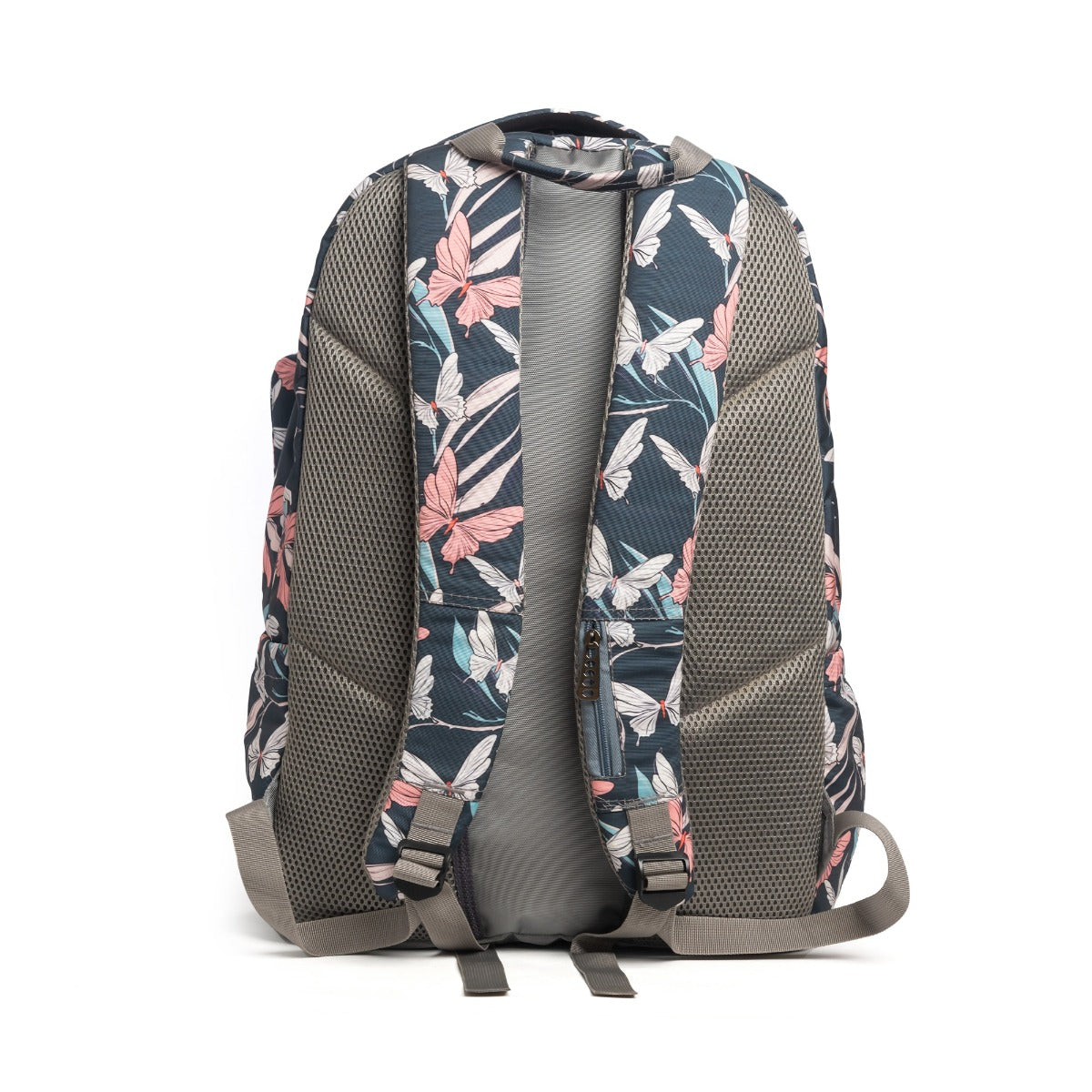 حقيبة ظهر كبيرة الحجم مناسبة لأجهزة الكمبيوتر المحمولة مقاس 15.6 بوصة و19 بوصة مع حافظة أقلام - (فراشات / رمادي)