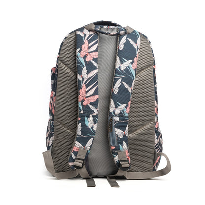 حقيبة ظهر كبيرة الحجم مناسبة لأجهزة الكمبيوتر المحمولة مقاس 15.6 بوصة و19 بوصة مع حافظة أقلام - (فراشات / رمادي)