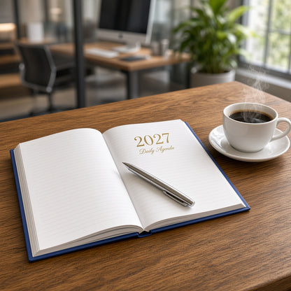 2027 Daily Agenda Planner – Hardcover Diary with Hourly Schedule, Bilingual Arabic & English, 27 Agenda - Size: B5, Assorted Colors - 1pcs