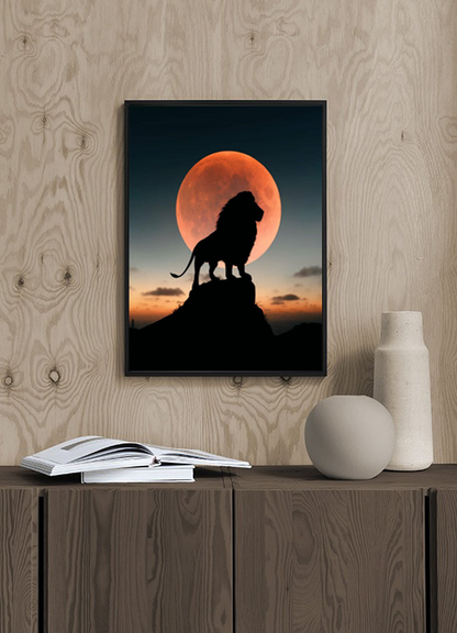 إطار أسد يشاهد غروب الشمس 