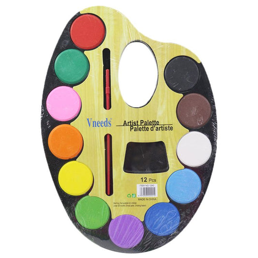 Artist Watercolor Paint Palette Set – 12 Vibrant Colors with Paint Brush for Kids, Students & Hobby Artists - No:1240