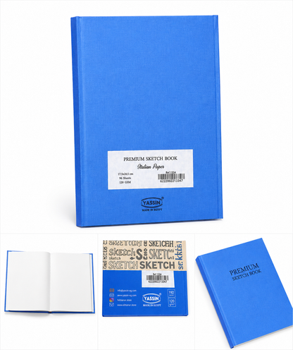 YASSIN Premium Sketch Book A5 – 120 GSM Italian Paper, 96 Sheets (192 Pages), Hardcover Drawing & Sketch Notebook for Artists