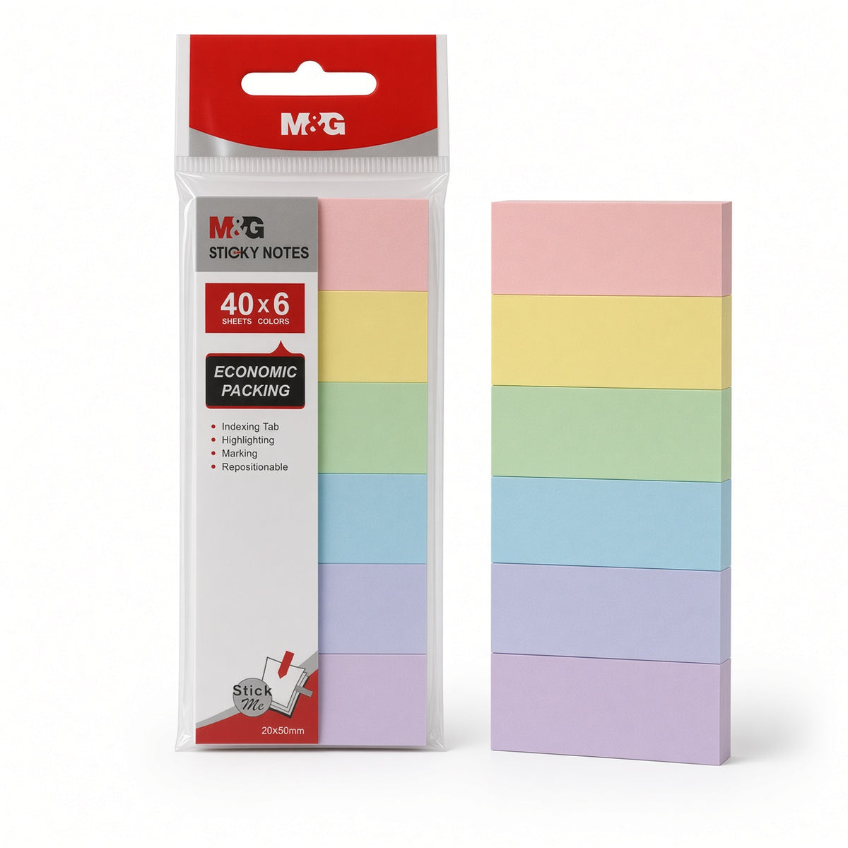 M&G Chenguang PETSTICK Sticky Page Flags – 6 Colors, 20 Sheets Each, Transparent Writable Index Tabs – No: YS-21