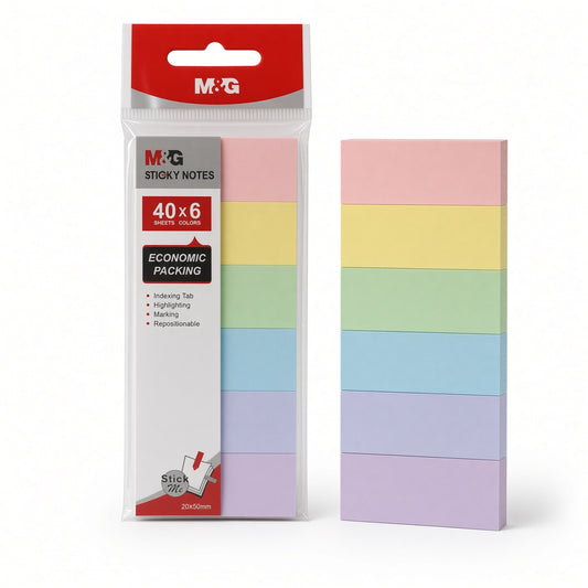 M&G Chenguang PETSTICK Sticky Page Flags – 6 Colors, 20 Sheets Each, Transparent Writable Index Tabs – No: YS-21