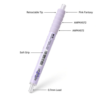 M&G Chenguang Mechanical Pencil 0.7mm – Pink & Purple Feminist Design – Retractable Lead Pencil with Soft Grip - 1pcs - AMPK4572