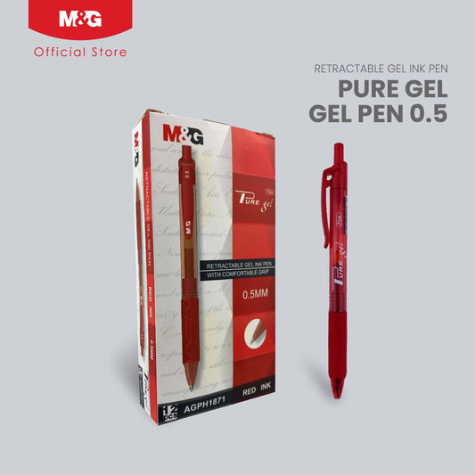 M&G Chenguang Pure Gel Retractable Red Gel Pen 0.5mm - Smooth Writing - Ergonomic Rubber - 1pcs - No:AGPH1871