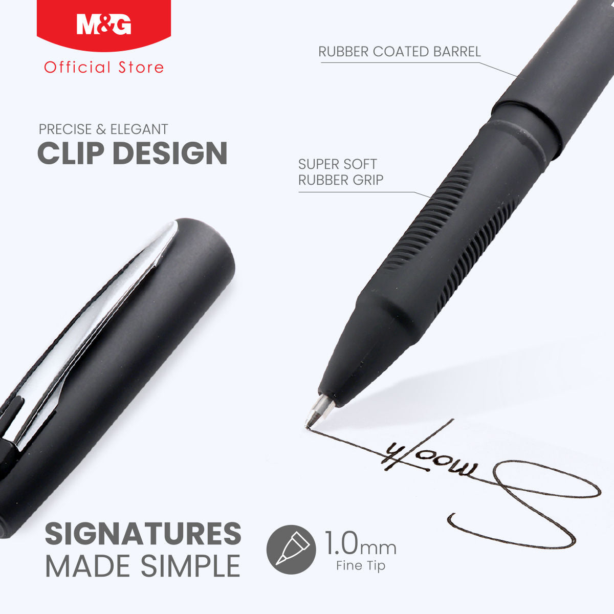M&G Chenguang Classic Office X-300 Gel Pen 1.0 Stylish Design with Metal Clip, Luxury Comfortable Rubber Coated Barrel Premium Writing Experience - Blue or Black - 1pcs - No: AGPV8673