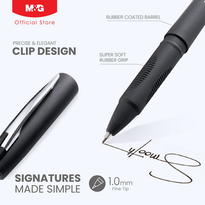 M&G Chenguang Classic Office X-300 Gel Pen 1.0 Stylish Design with Metal Clip, Luxury Comfortable Rubber Coated Barrel Premium Writing Experience - Blue or Black - 1pcs - No: AGPV8673