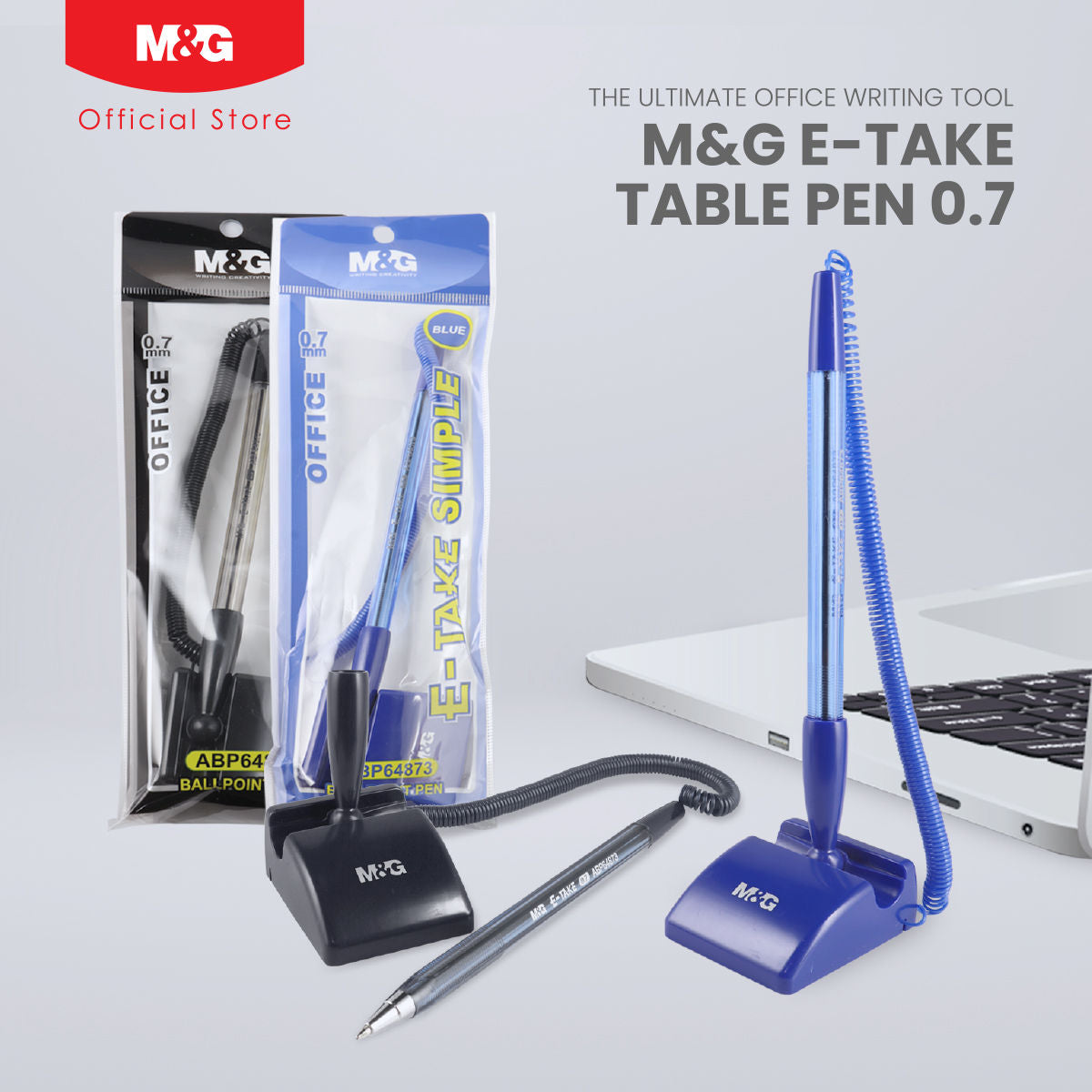 M&G Chenguang E-TAKE Table Pen 0.7mm - 2 Colors, Convenient Pen Holder for Office, Retail, and Bank Desks - No: ABP64873