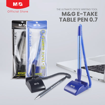 M&G Chenguang E-TAKE Table Pen 0.7mm - 2 Colors, Convenient Pen Holder for Office, Retail, and Bank Desks - No: ABP64873