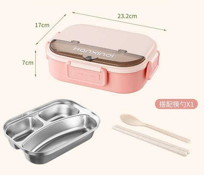 Hanxindai 304 Stainless Steel Lunch Box with 2 Compartments 1000ML – Leakproof Food Container for School, Office & Travel