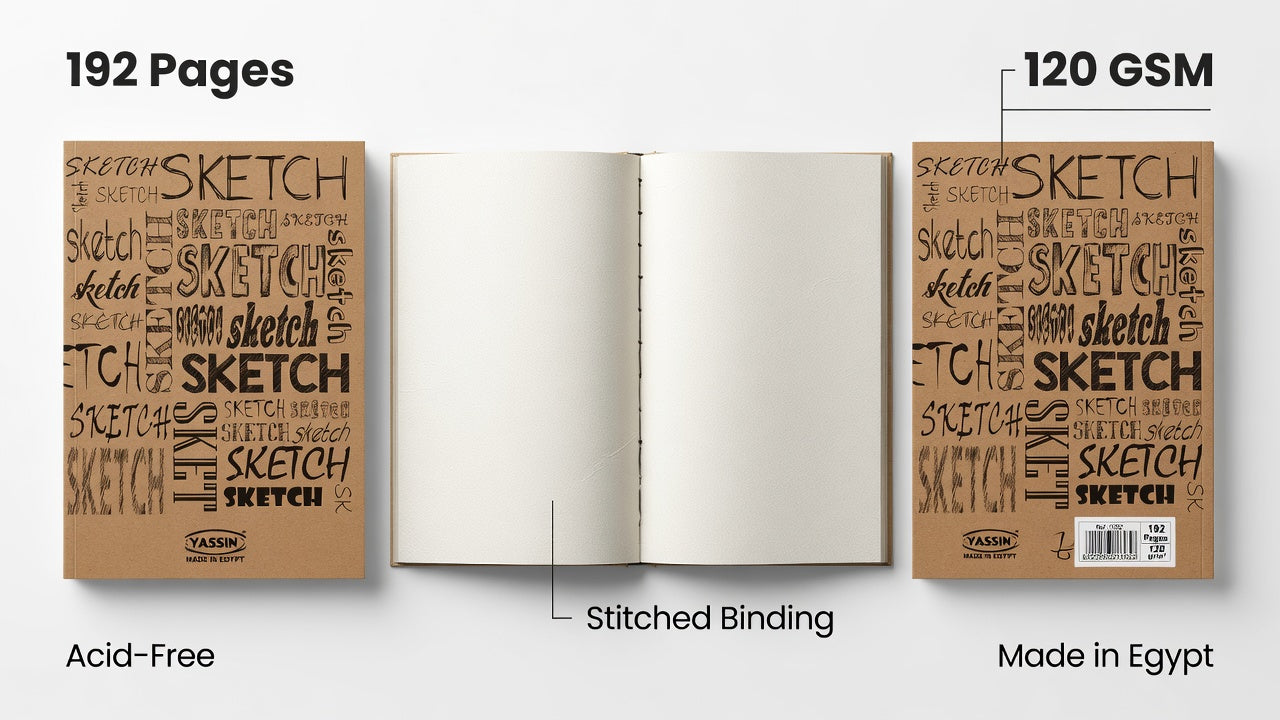 YASSIN Creative Sketchbook A4 – 192 Pages, 120 GSM Premium Drawing & Sketch Paper for Artists, Students & Designers
