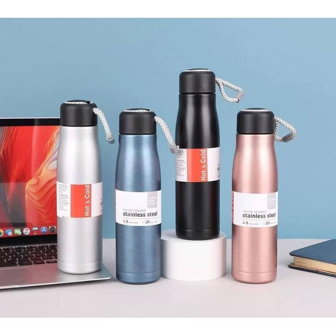 500ml Stainless Steel Vacuum Insulated Water Bottle with Carry Rope – Double Wall Thermal Flask | Hot & Cold Bottle