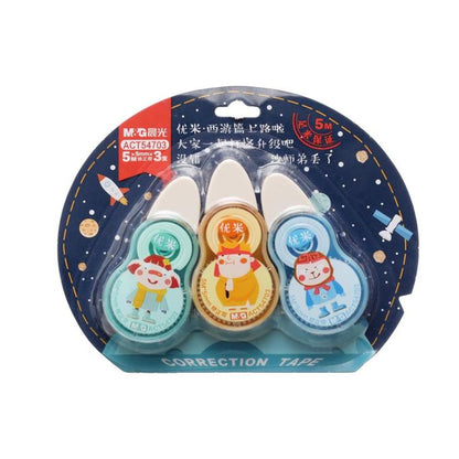 M&G Chenguang Correction Tape Set, 3 Pieces – 5mm x 5m – Cute Character Design, Quick-Drying White Correction Tape for School, Office & Writing - 1pack - No: ACT54703