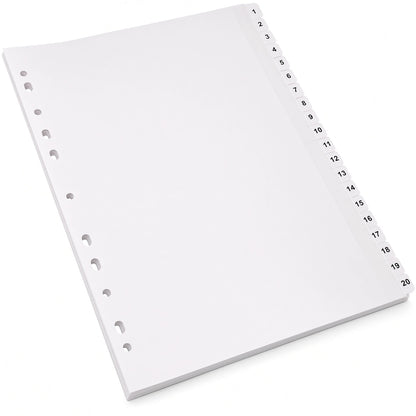 Yassin A4 Transparent Dividers 1–20, 20-Tab Index Separators with Mylar Reinforced Tabs - No: 2120