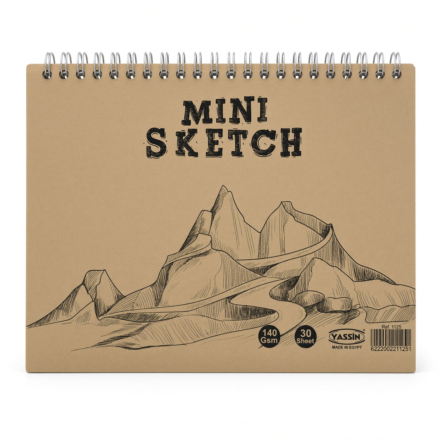 Yassin Mini Spiral Sketch Drawing Notebook White Paper  – 30 Sheets, 140 GSM, 21 × 15 cm - Size : A5 - No:1125