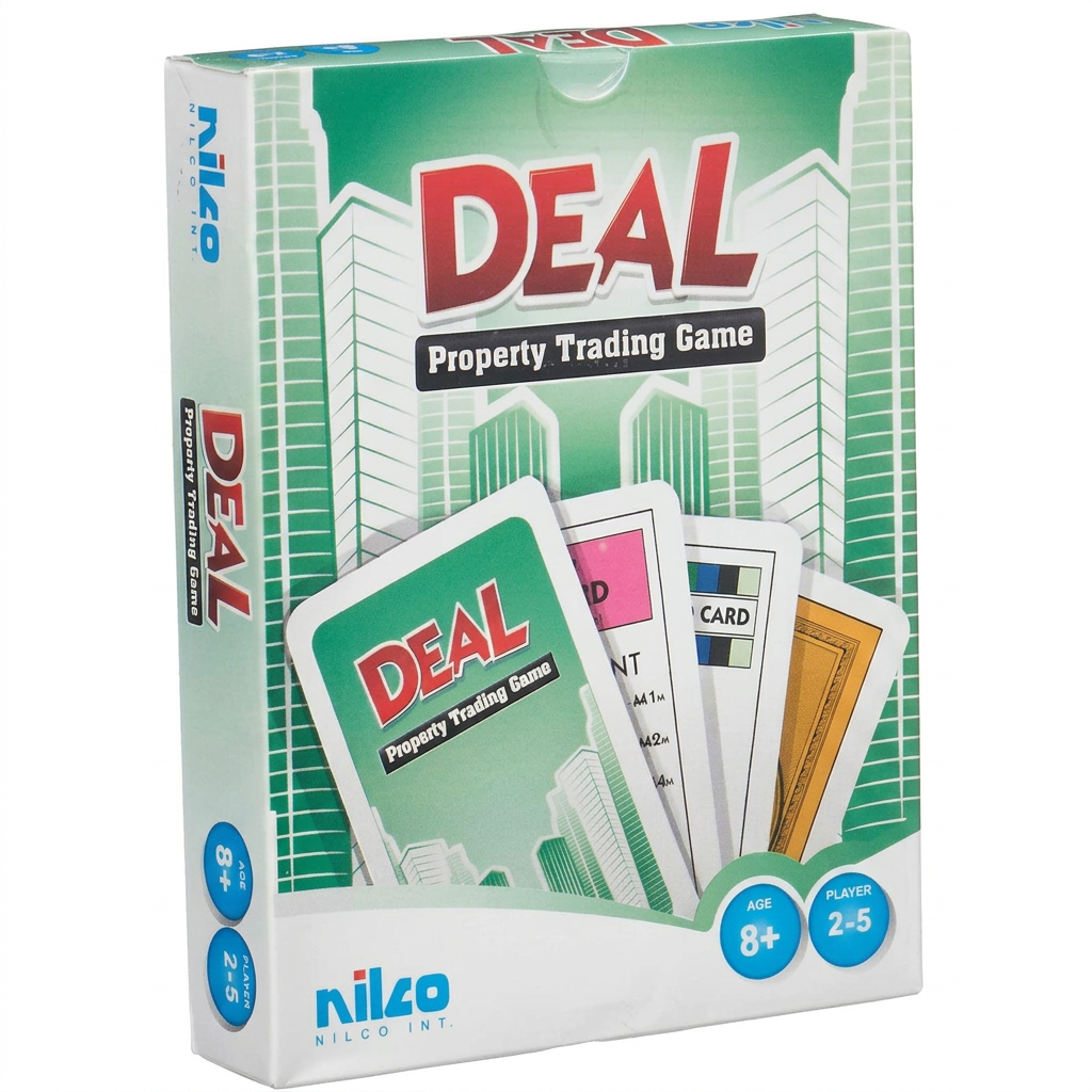 Nilco Deal property trading card game box studio packshot