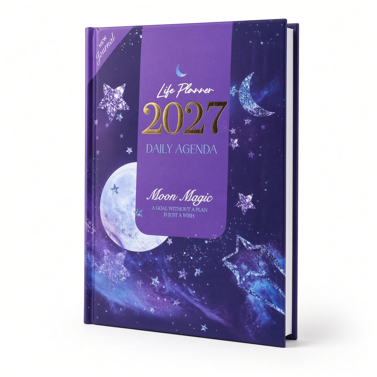 Mofakera Moon Magic Hardcover Daily Agenda 2027 – Premium Planner with Gift Card & Bookmark - Size: A5 - Purple (Agenda)