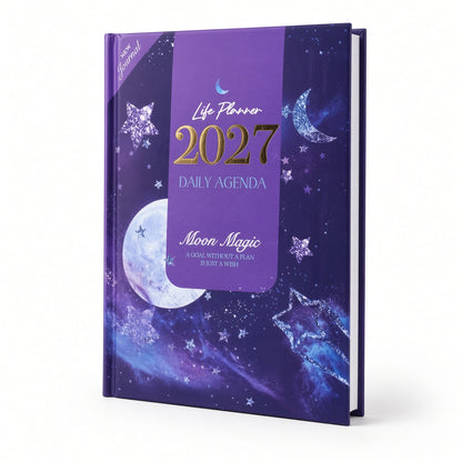 Mofakera Moon Magic Hardcover Daily Agenda 2027 – Premium Planner with Gift Card & Bookmark - Size: A5 - Purple (Agenda)