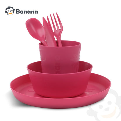 Banana Jungle Plastic Food Prep Set Bowl Spoon Fork For Rooms - 6pcs - No:2740