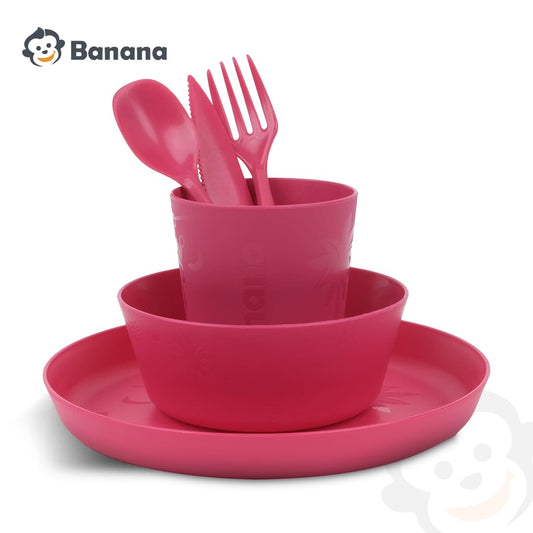 Banana Jungle Plastic Food Prep Set Bowl Spoon Fork For Rooms - 6pcs - No:2740